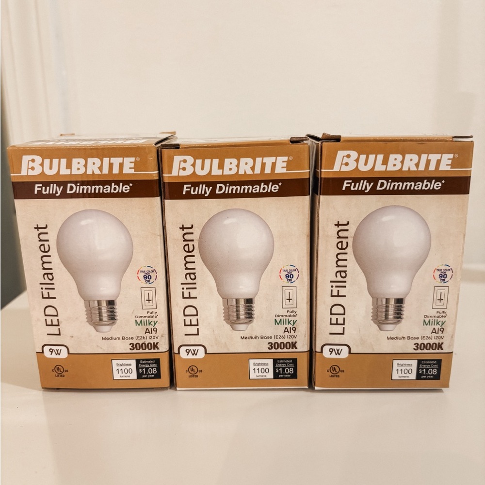 Bulbrite A19 (E26) Milky LED Bulb 9W Dimmable (Set of 3)